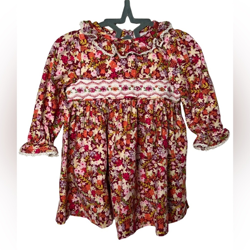 Bonnie Baby Smocked Dress Fall Floral Pattern 6-9 Months